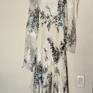 White and Black Floral Maxi Dress with matching scarf